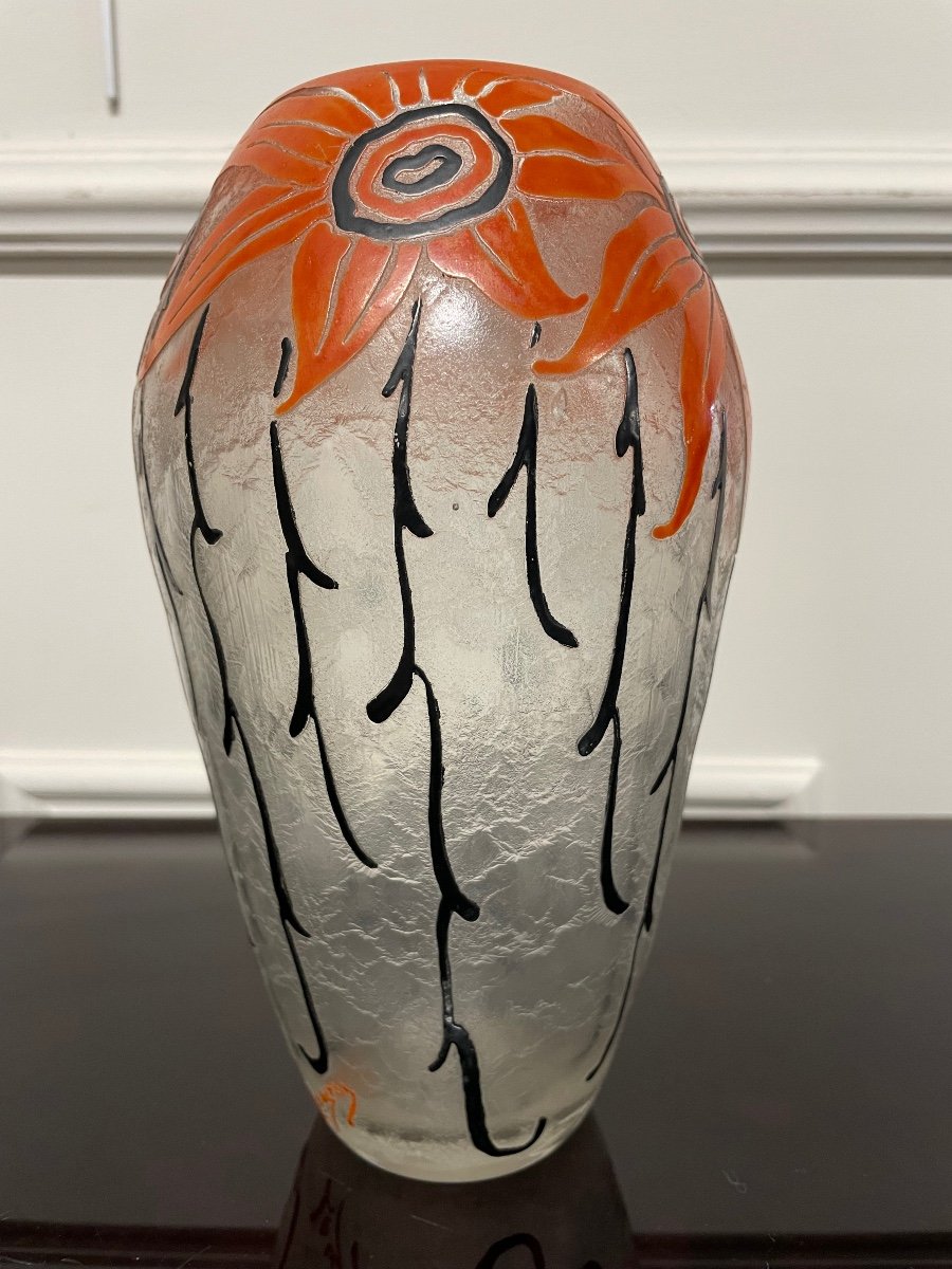 Legras - Vase Art Déco En Verre Givré Circa 1930-photo-2